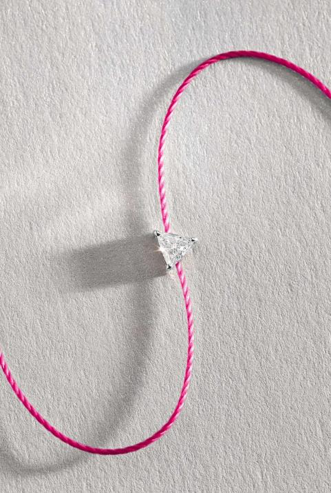 String Bracelet For Women with 0.10ct Trillion Diamond in White Gold Prong Setting - Redline - 0++