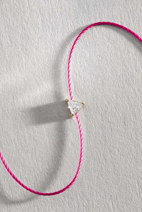 String Bracelet For Women with 0.10ct Trillion Diamond in Yellow Gold Prong Setting - Redline - 0++