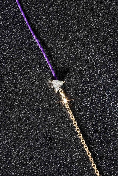 String-Chain Bracelet For Women with 0.10ct Trillion Diamond in Yellow Gold Prong Setting - Redline - 0++