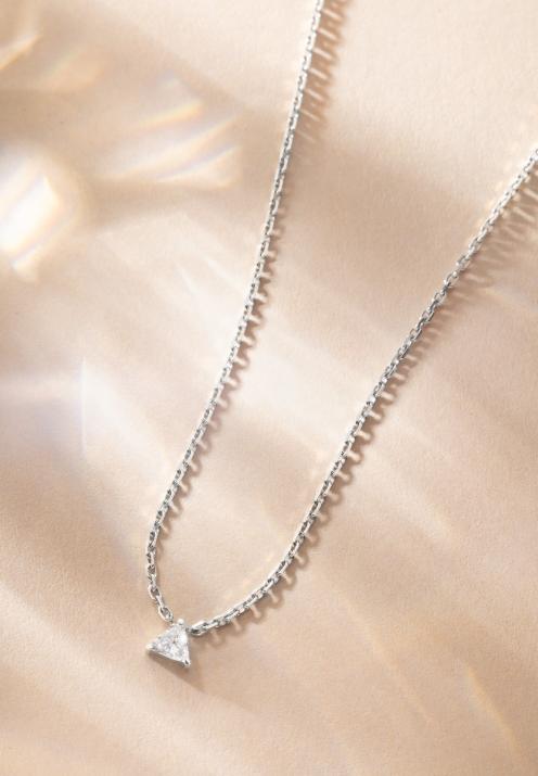 Chain Necklace For Women with 0.10ct Trillion Diamond in White Gold Prong Setting - Redline - 0++