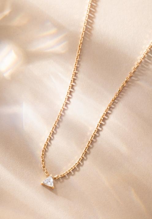 Chain Necklace For Women with 0.10ct Trillion Diamond in Rose Gold Prong Setting - Redline - 0++