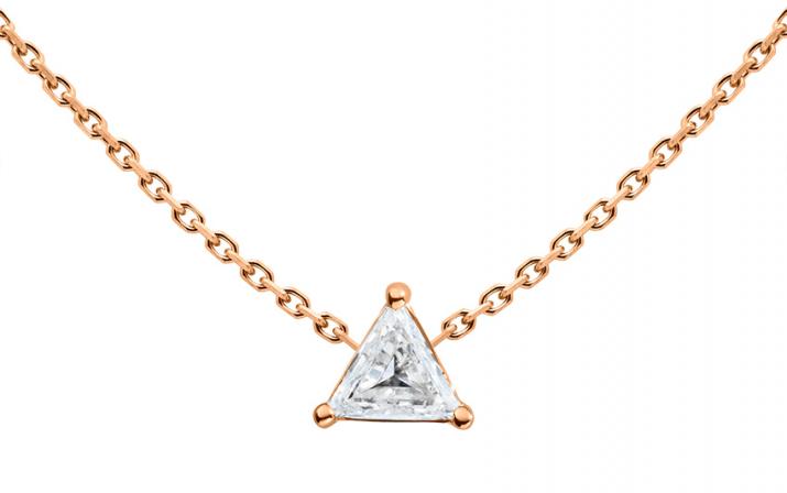 Chain Necklace For Women with 0.10ct Trillion Diamond in Rose Gold Prong Setting - Redline - 0++