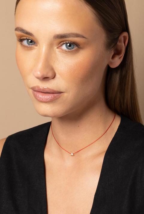 String Necklace For Women with 0.20ct Trillion Diamond in Yellow Gold Prong Setting - Redline - 0++