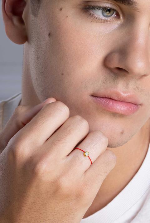 String Ring with 0.10ct Round Diamond in Yellow Gold Bezel Setting - Redline - 0++