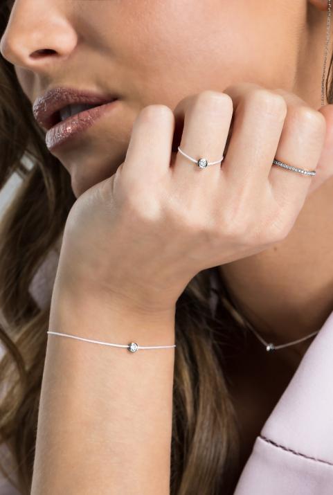 String Ring with 0.10ct Round Diamond in Black Gold Bezel Setting - Redline - 0++