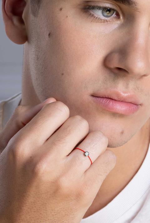 String Ring with 0.10ct Round Diamond in Black Gold Bezel Setting - Redline - 0++