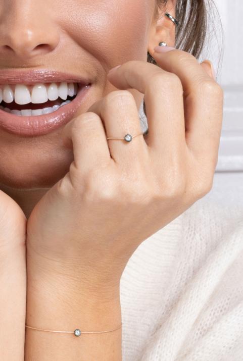 String Ring with 0.02ct Round Diamond in Black Gold Bezel Setting - Redline - 0++