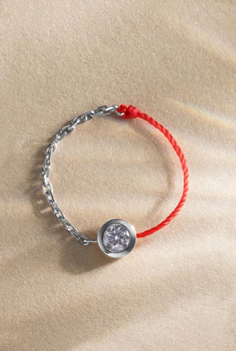 String Ring with 0.10ct Round Diamond in White Gold Bezel Setting - Redline - 0++
