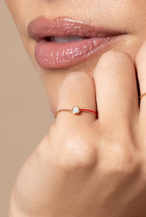 String Ring with 0.10ct Round Diamond in Rose Gold Bezel Setting - Redline - 0++