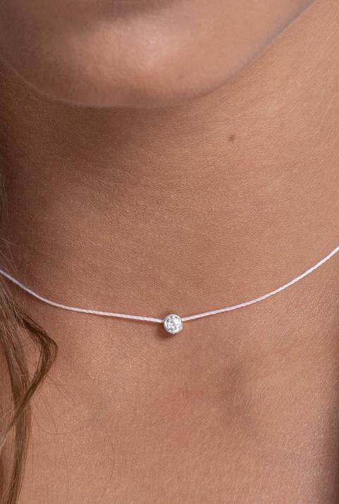 String Necklace For Women with 0.10ct Round Diamond in White Gold Bezel Setting - Redline - 0++