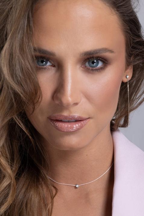 String Necklace For Women with 0.10ct Round Diamond in Black Gold Bezel Setting - Redline - 0++