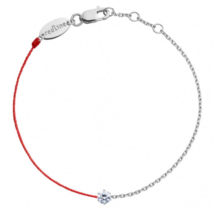 String-Chain Bracelet For Women with 0.10ct Round Diamond in White Gold Prong Setting - Redline - 0++