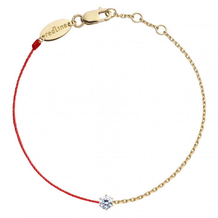 String-Chain Bracelet For Women with 0.10ct Round Diamond in Yellow Gold Prong Setting - Redline - 0++