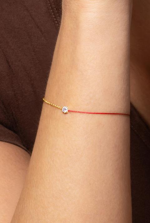 String-Chain Bracelet For Women with 0.10ct Round Diamond in Yellow Gold Prong Setting - Redline - 0++