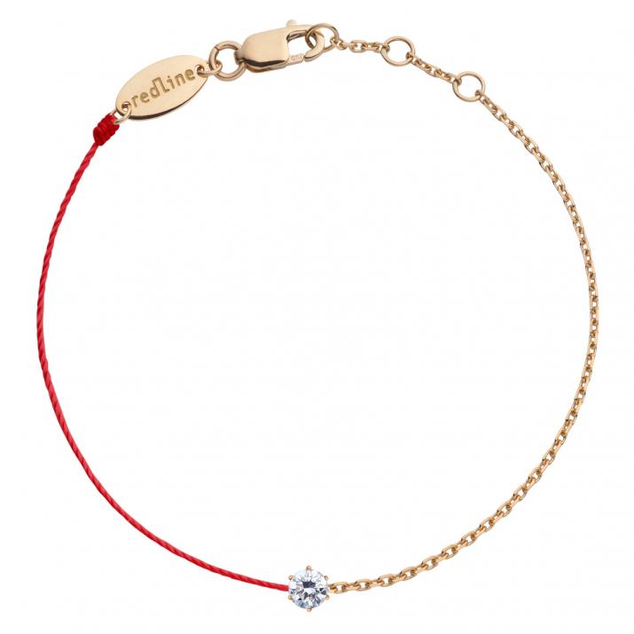 String-Chain Bracelet For Women with 0.10ct Round Diamond in Rose Gold Prong Setting - Redline - 0++