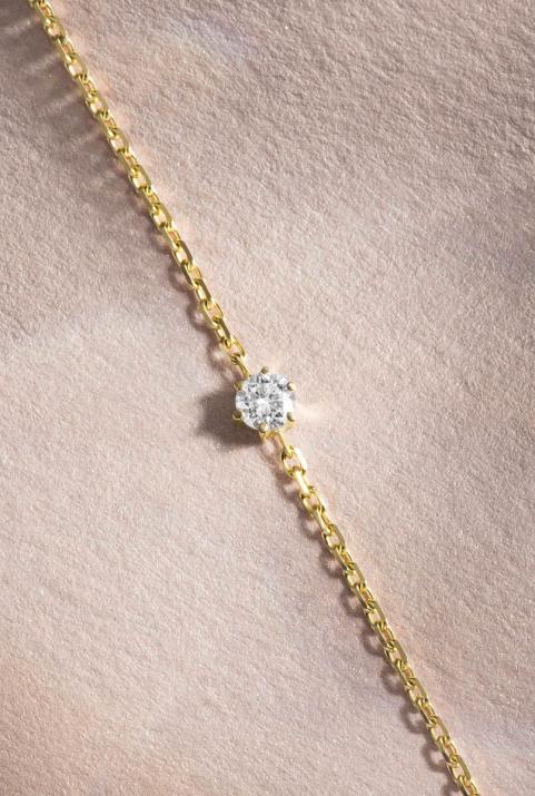 Chain Bracelet For Women with 0.10ct Round Diamond in Yellow Gold Prong Setting - Redline - 0++