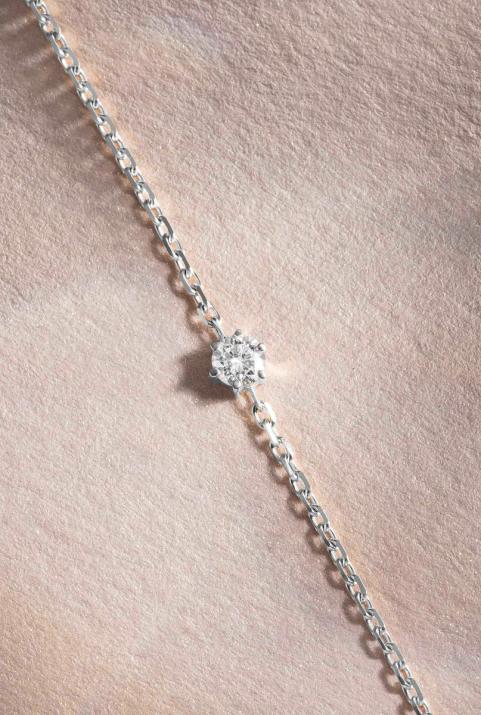 Chain Bracelet For Women with 0.10ct Round Diamond in White Gold Prong Setting - Redline - 0++