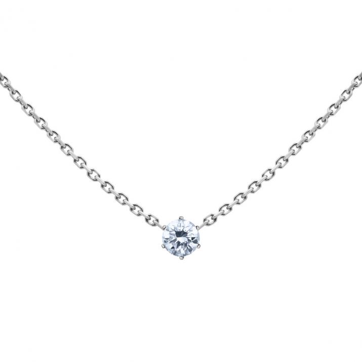 White gold chain necklace 0.10-carat diamond crimped on claws - Redline - 0++