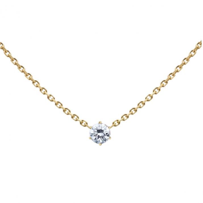 Yellow gold chain necklace 0.10-carat diamond crimped on claws - Redline - 0++