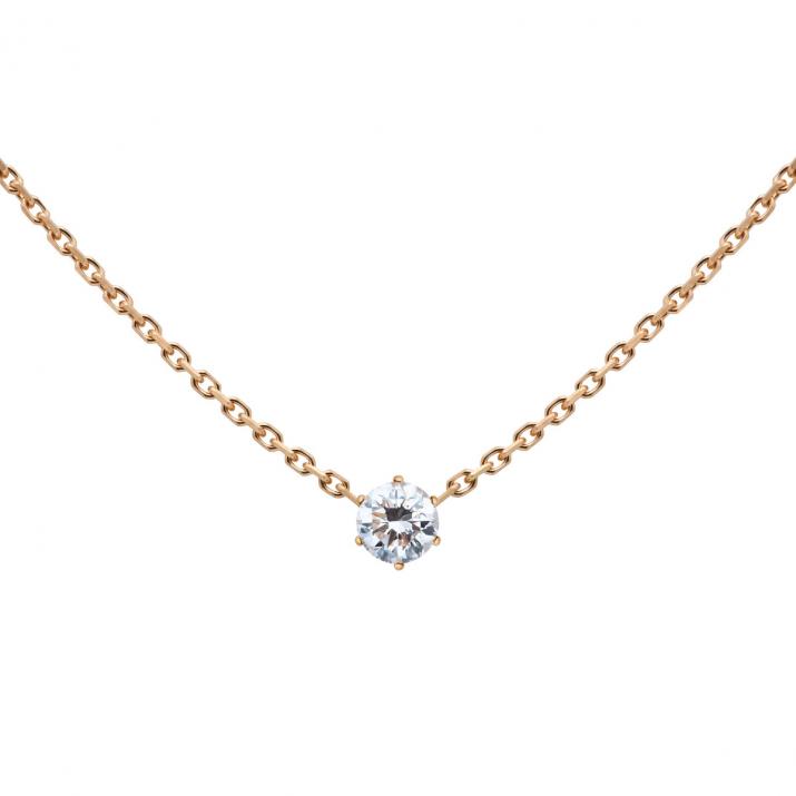 Rose gold chain necklace 0.10-carat diamond crimped on claws - Redline - 0++