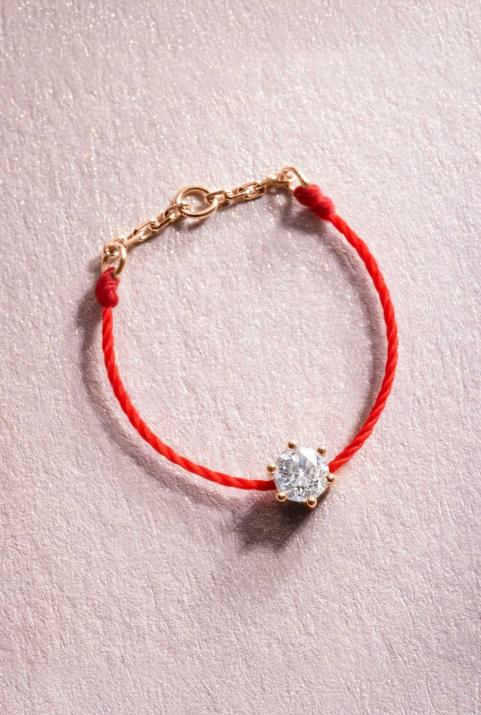 String Ring with 0.10ct Round Diamond in Rose Gold Prong Setting - Redline - 0++