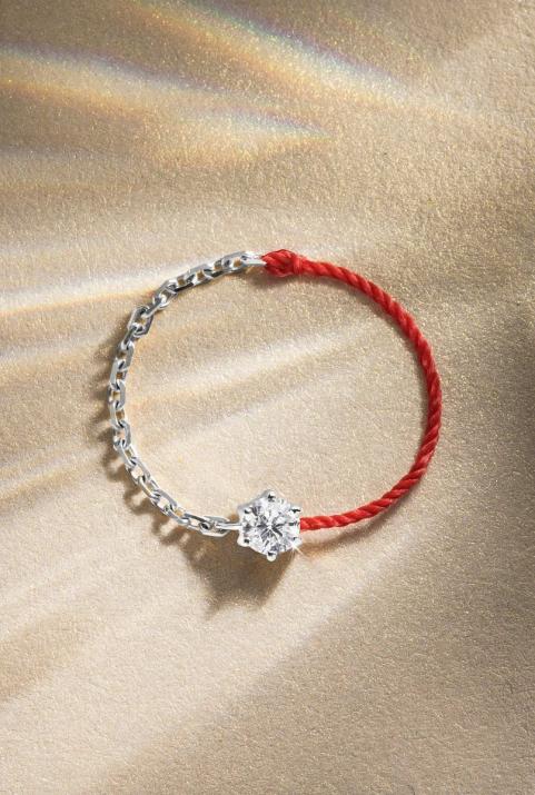 Absolu half-chain half-thread ring in white gold with diamond - Redline - 0++