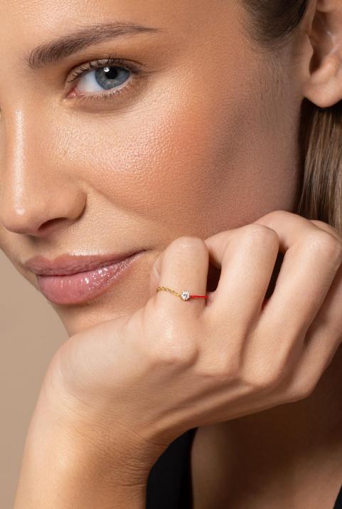 Absolu half-chain half-thread ring in yellow gold with diamond - Redline - 0++