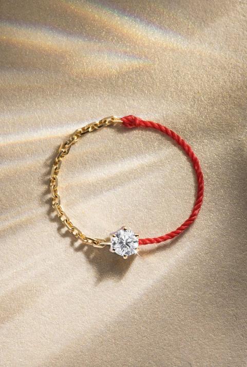 Absolu half-chain half-thread ring in yellow gold with diamond - Redline - 0++