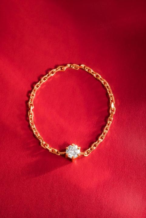 Absolu 0.10ct diamond chain ring in rose gold - Redline - 0++