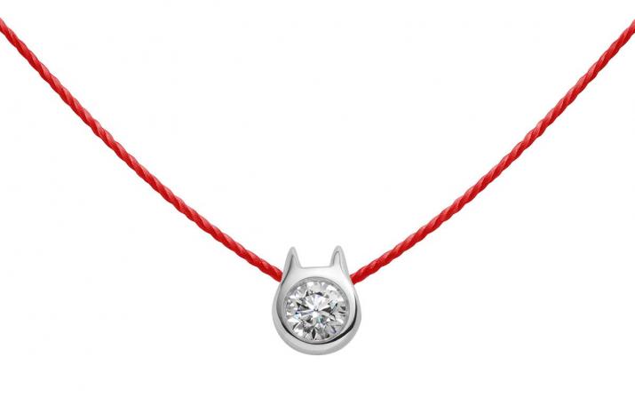 Mini Pure diamond thread necklace set in the shape of a cat in white gold - Redline