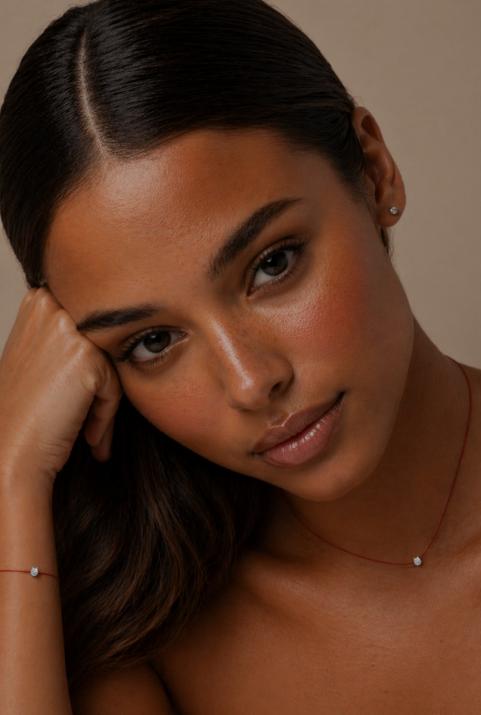 Mini Pure diamond thread necklace set in the shape of a cat in white gold - Redline - 0++