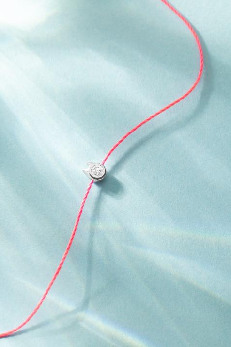 Women thread bracelet with round diamond 0,05 ct set with 18k white gold in cat shape - Redline - 0++