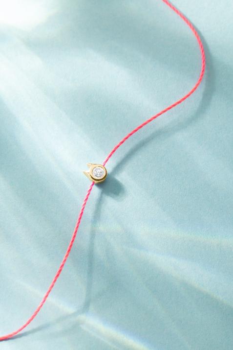 Women thread bracelet with round diamond 0,05 ct set with 18k yellow gold in cat shape - Redline - 0++