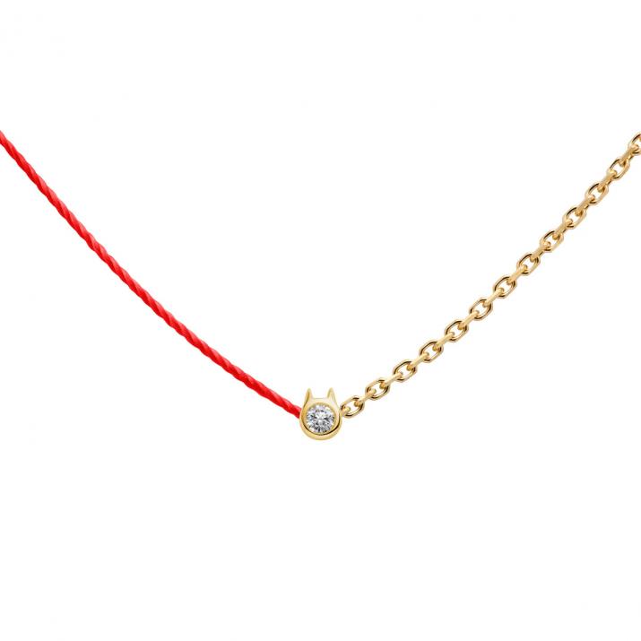 Mini Pure Cat Half thread half chain necklace in yellow gold - Redline