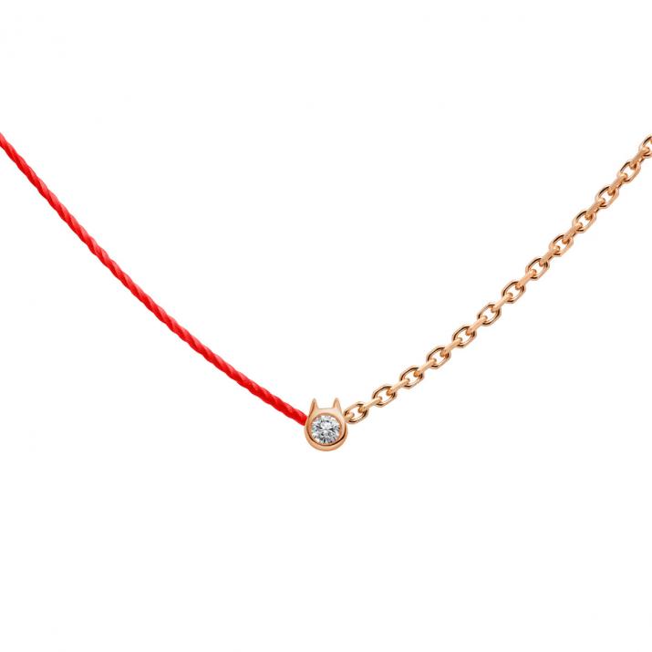 Mini Pure Cat Half thread half chain necklace in rose gold - Redline