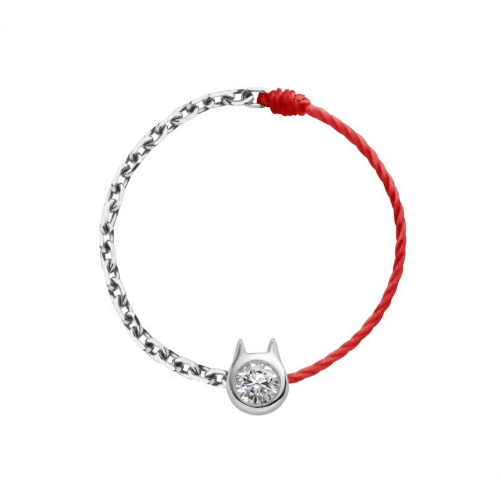 Mini Pure Cat Half thread half chain Ring in White gold - Redline - 0++