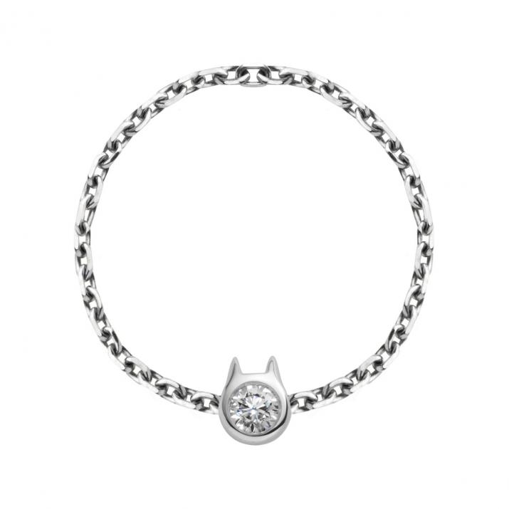 Mini Pure Cat white gold chain ring - Redline - 0++