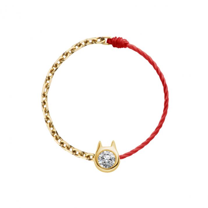 Mini Pure Cat Half thread half chain Ring in Yellow gold - Redline - 0++