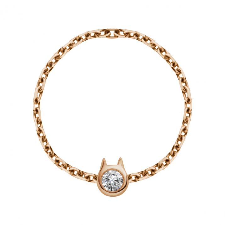 Mini Pure Cat rose gold chain ring - Redline - 0++