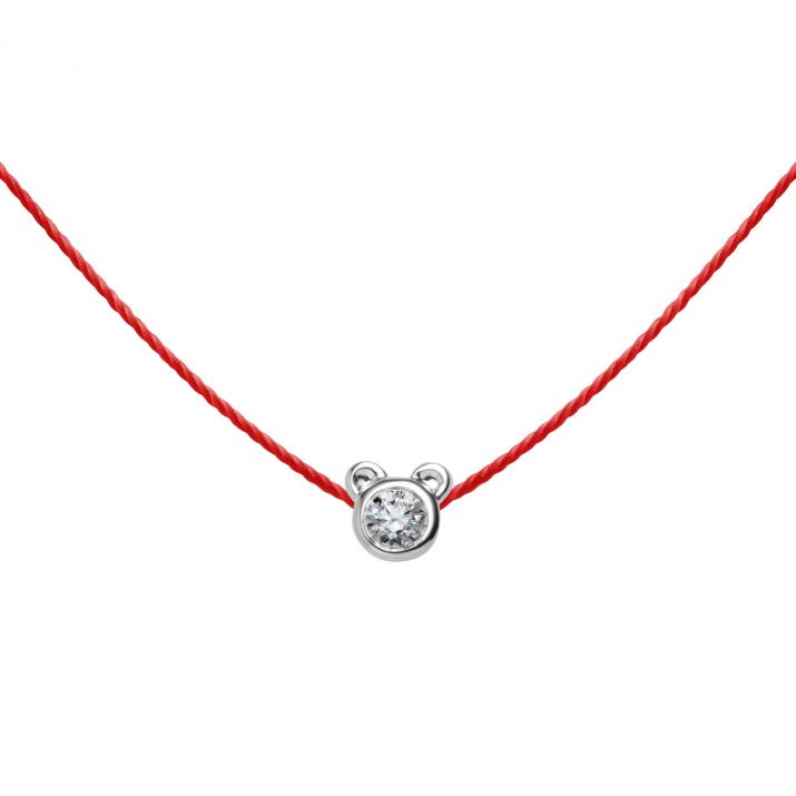 Pure 0.05 ct. diamond colored thread necklace with bear-shaped setting. - Redline - 0++