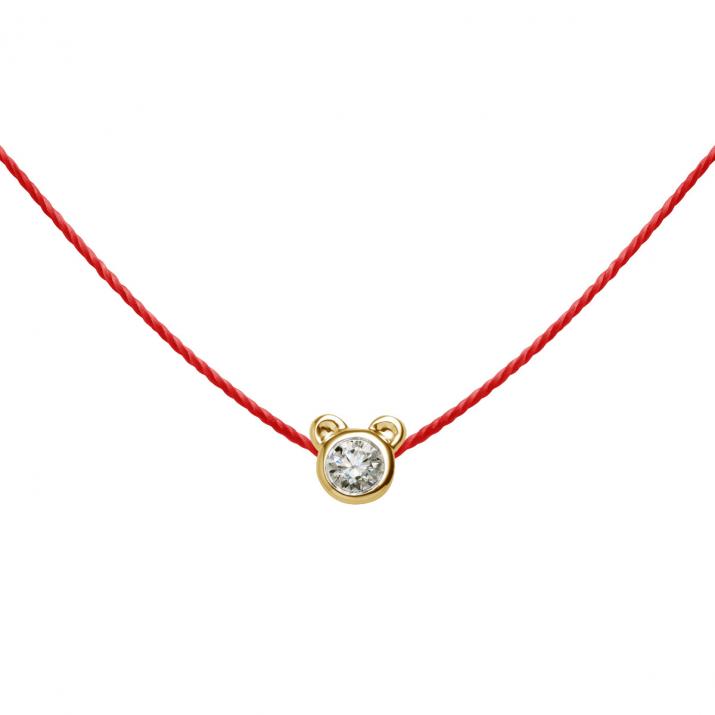 Pure 0.05 carat thread and diamond necklace with bear-shaped setting in 18k yellow gold. - Redline - 0++