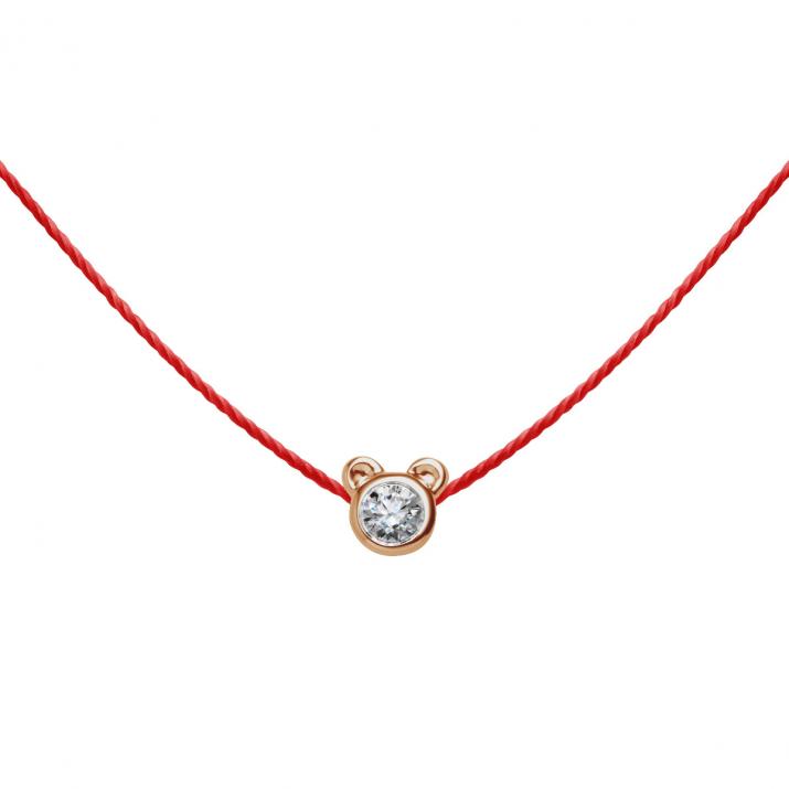 Pure 0.05 carat thread and diamond necklace with bear-shaped setting in 18k rose gold. - Redline - 0++