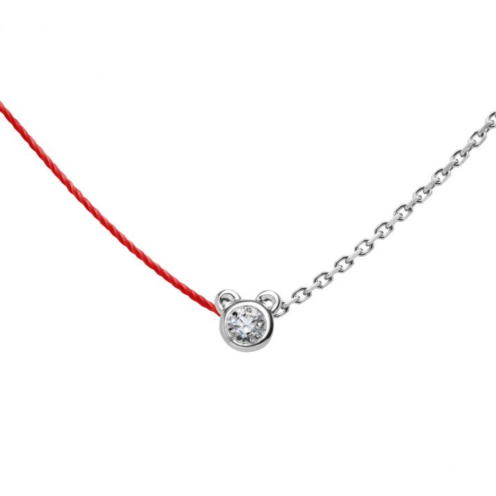 Mini Pure Bear Half-thread Half-chain necklace in white gold - Redline