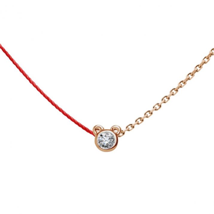 Mini Pure Bear Half-thread Half-chain necklace in rose gold - Redline