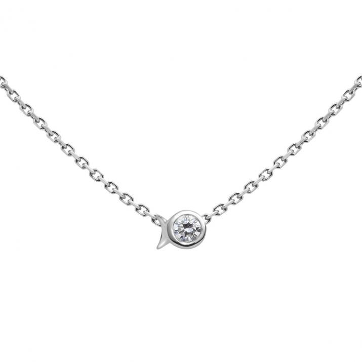 0.05 ct round diamond necklace set in 18k white gold fish shape - Redline - 0++