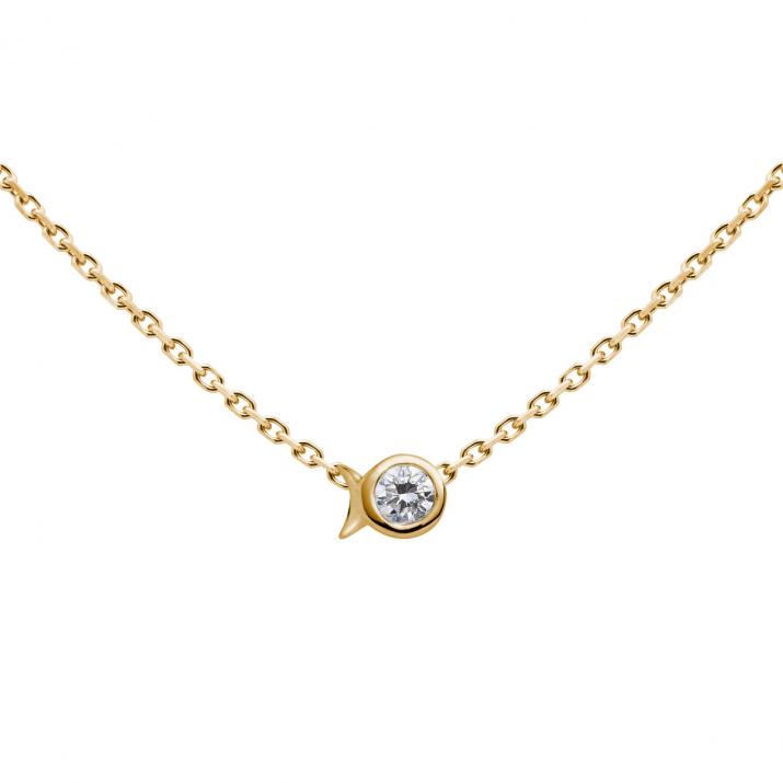 Chain necklace with round 0.05 carat diamond set in 18K yellow gold fish shape - Redline - 0++