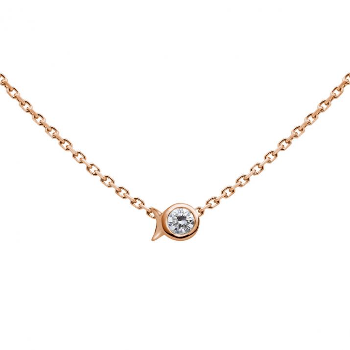 Chain necklace with round 0.05 carat diamond set in 18K pink gold fish shape - Redline - 0++