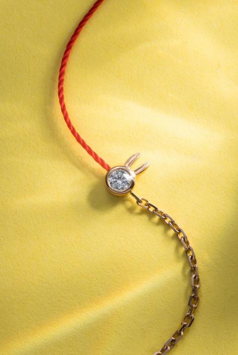 half-thread half-chain mini pure rabbit yellow gold bracelet - Redline - 0++