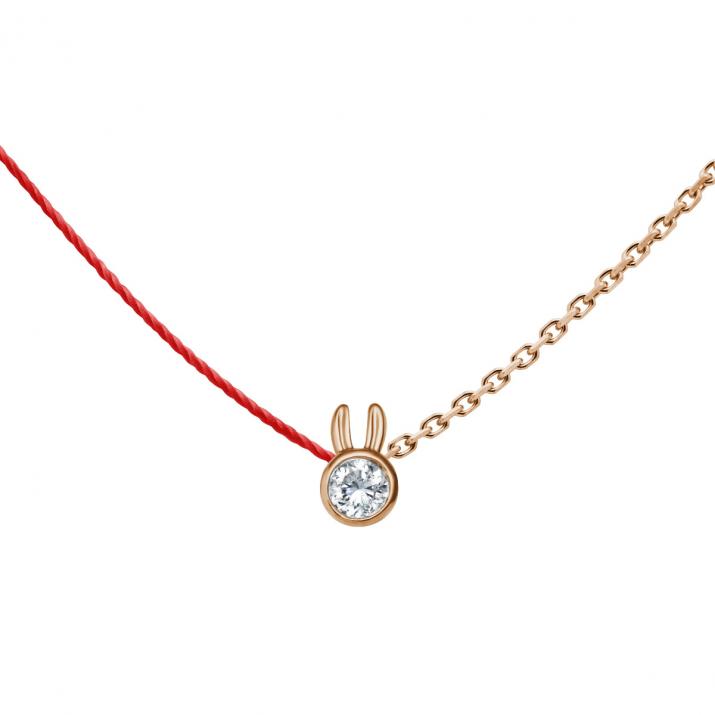 Redline Paris – Half-thread half-chain necklace with pink gold rabbit diamond - Redline