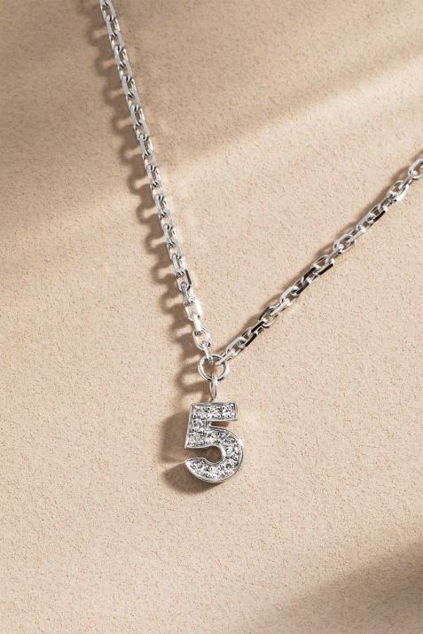 My Number pavé diamonds Chain Necklace White Gold - Redline - 0++